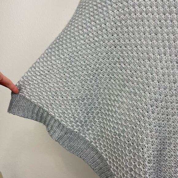 Calvin Klein | OS Gray & Silver Metallic Chunky Knit Pullover Poncho Sweater - Picture 7 of 14